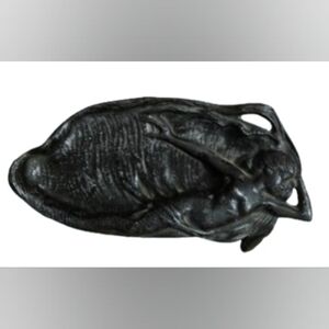 *Antique Art Nouveau Nude Lady Woman Figural E.P.U. Relief Design Pewter Tray